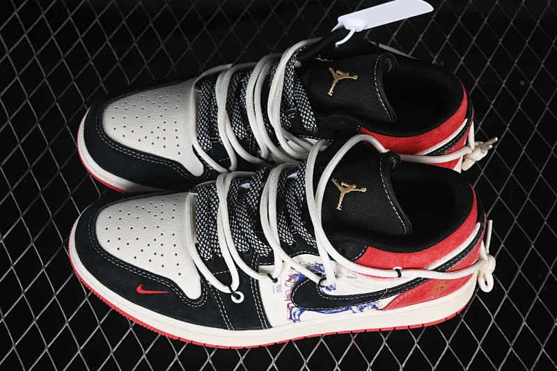 All categories Air Jordan Jordan series basketball shoes Air Jordan 1 Low High-end customized low-top sneakers Air Jordan 1 Low AJ1 Joe 1 Year of the Horse limited black and red contrast high-end customized low-top retro basketball shoes HT5088-645